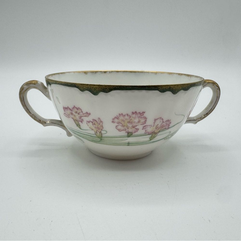 Vintage Haviland Limoges Art Nouveau Hand Painted Carnation Floral Bouillon Cup